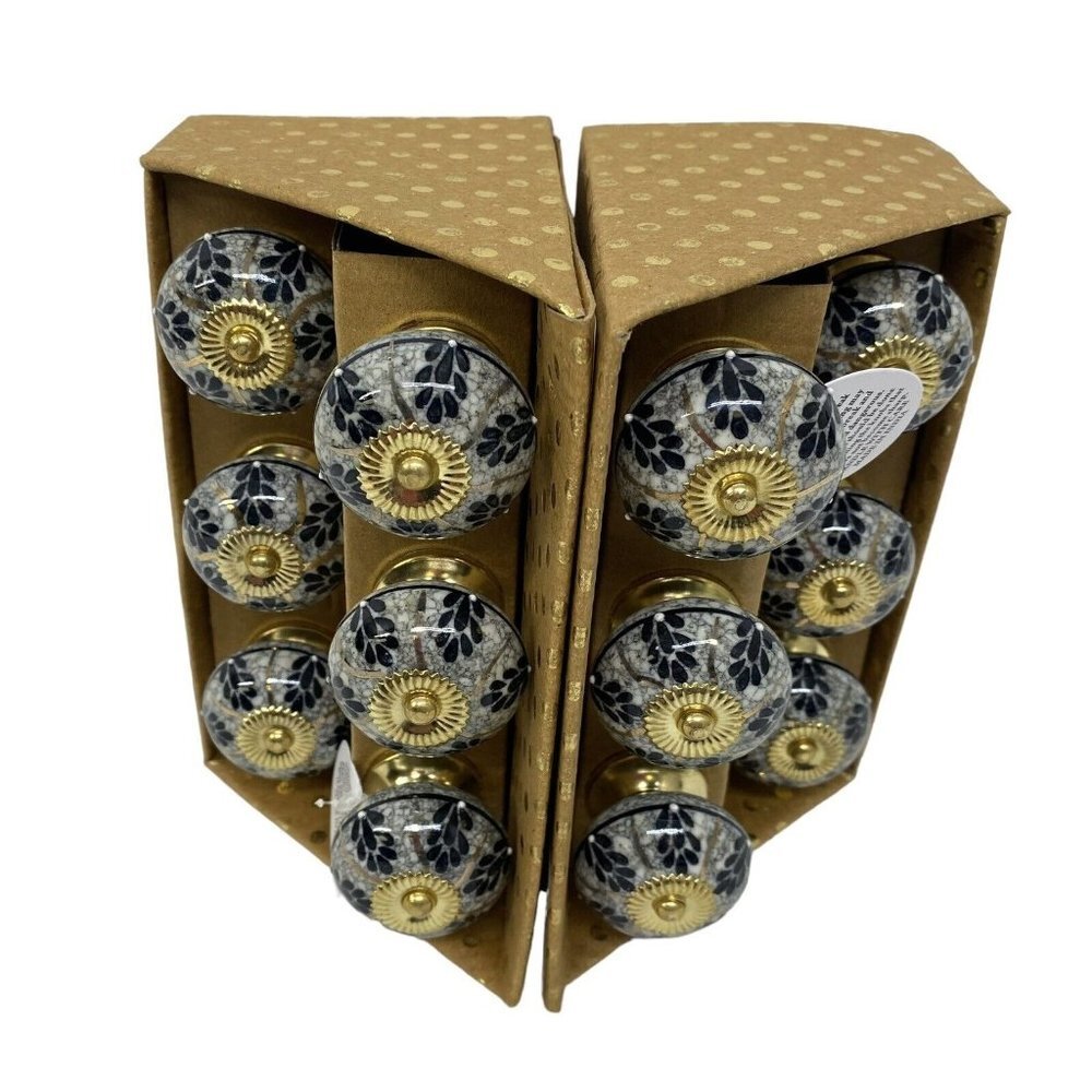 Gray & Gold Black Hand Painted Ceramic Cupboard Cabinet Drawer Pulls 12 Knobs - Picture 3 of 6
